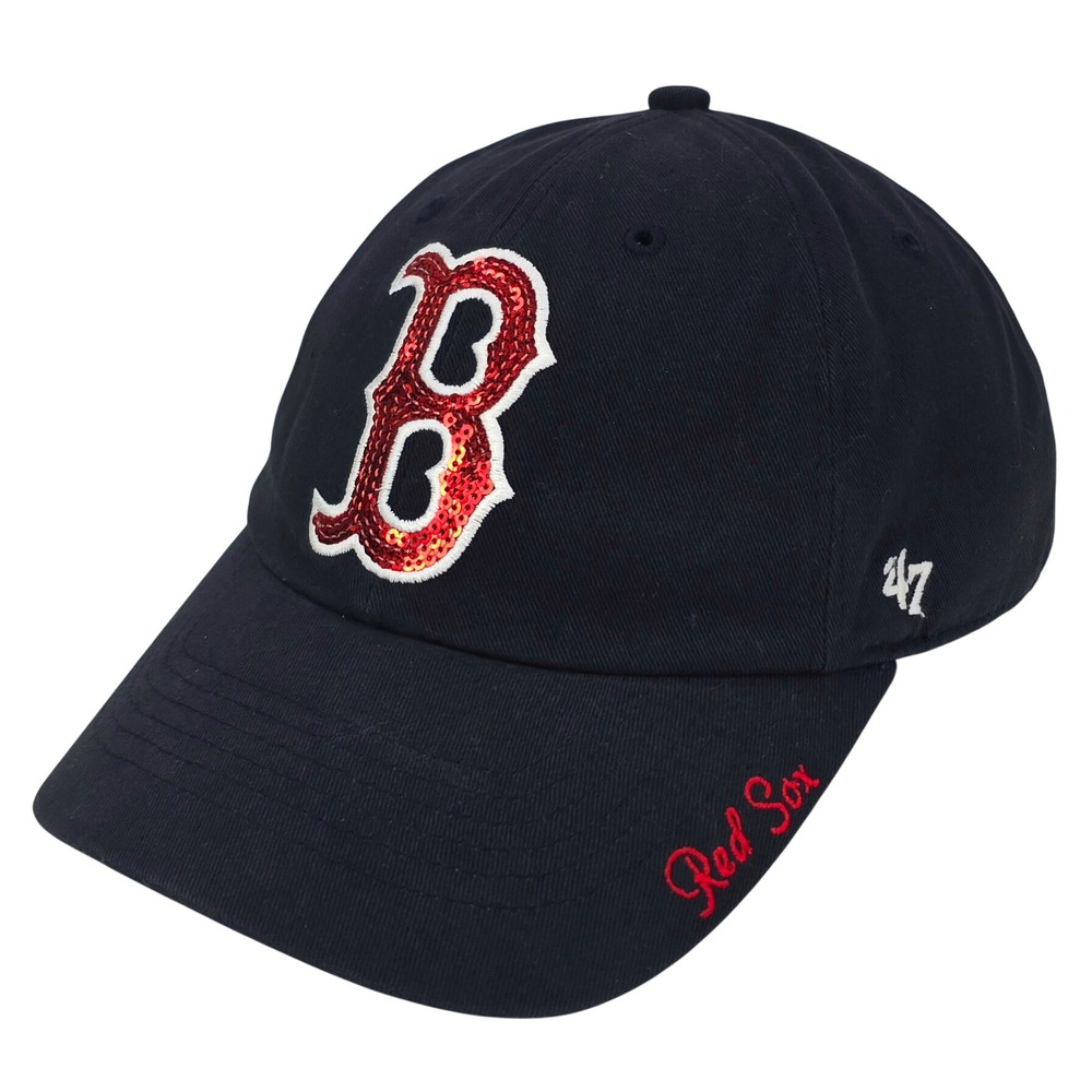 Boston Red Sox Hat Womens Navy Blue Sequin Logo MLB Baseball Cap OSFA '47 Brand - Picture 2 of 7